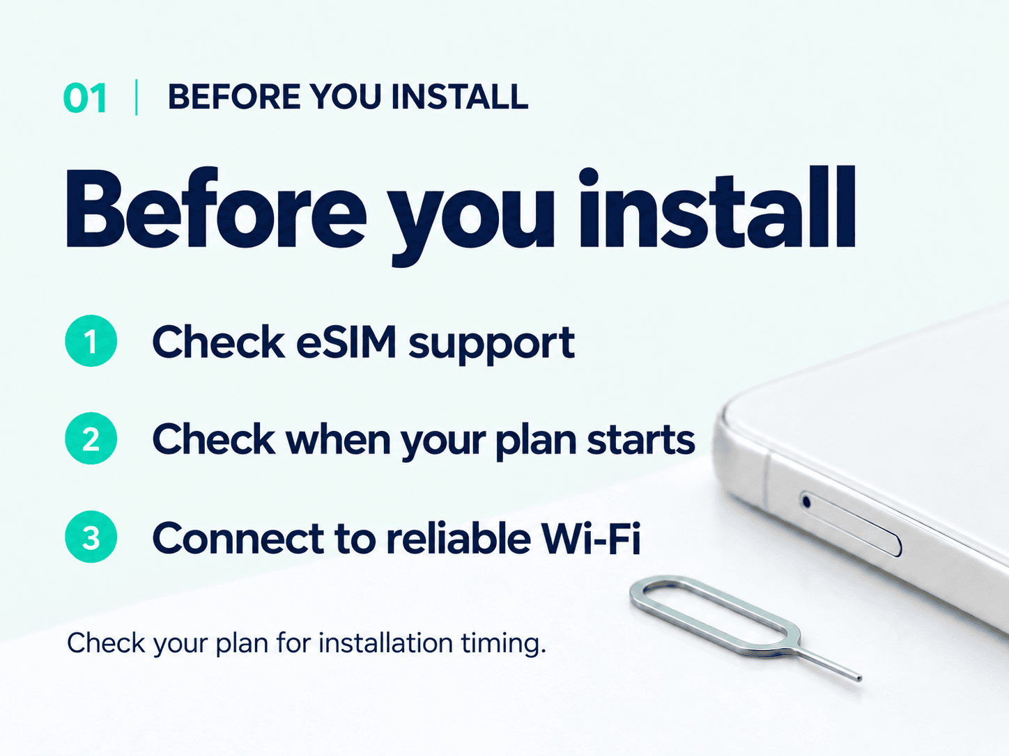 Before you install: check eSIM support, plan start conditions and Wi-Fi.