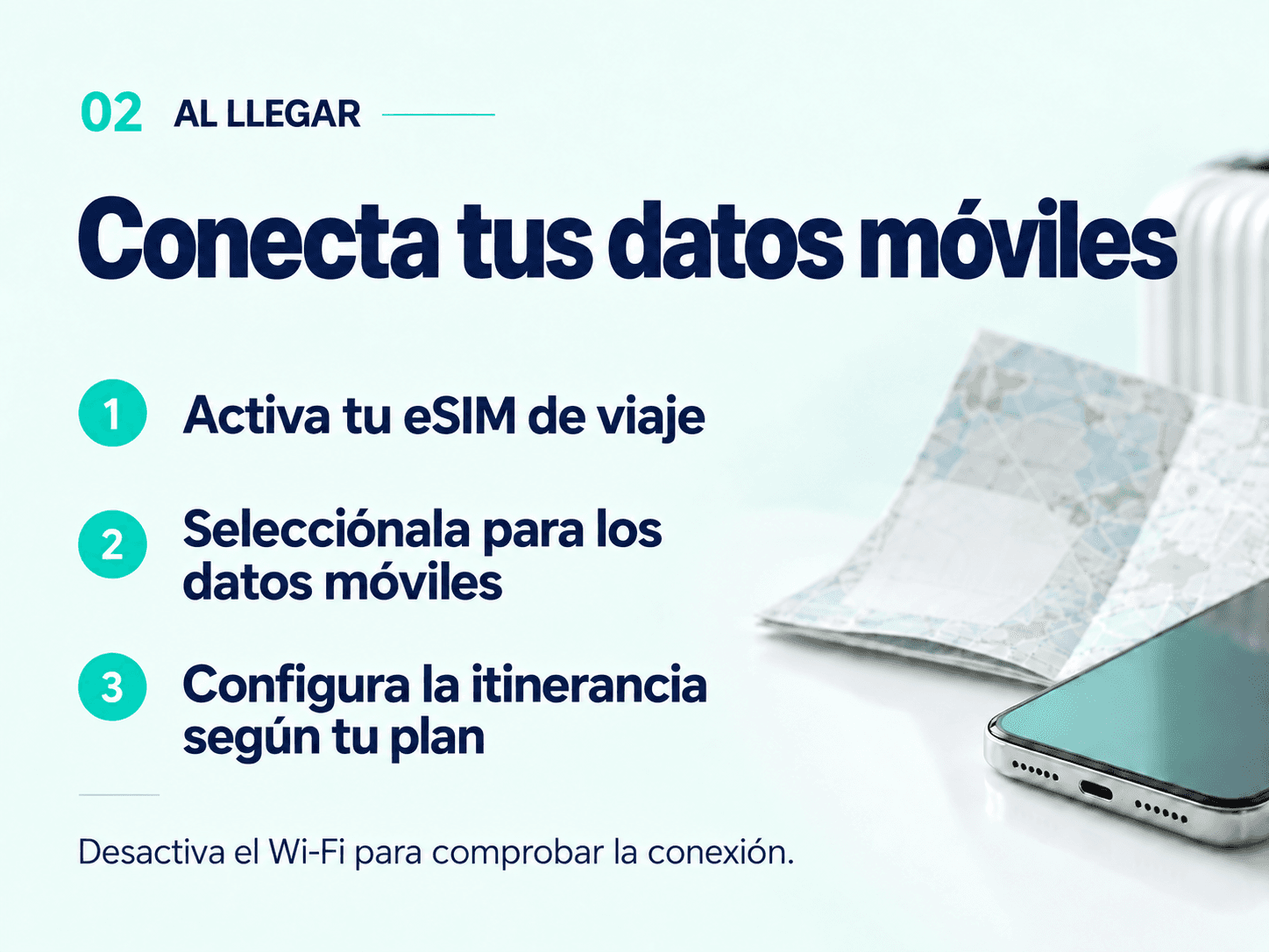 On arrival: enable your travel eSIM, select it for mobile data and check roaming. Turn off Wi-Fi to test.