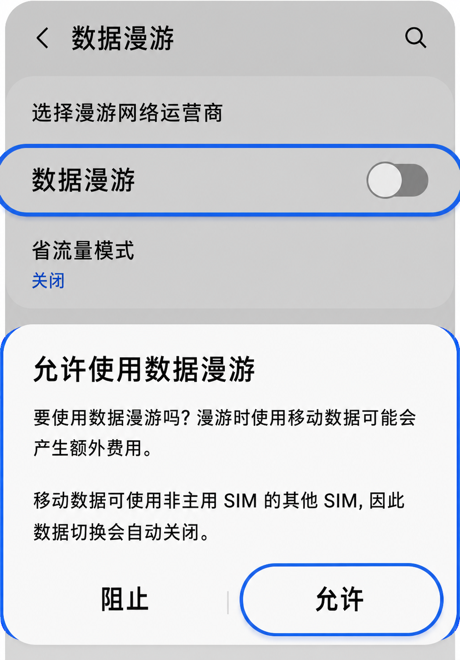 允许数据漫游